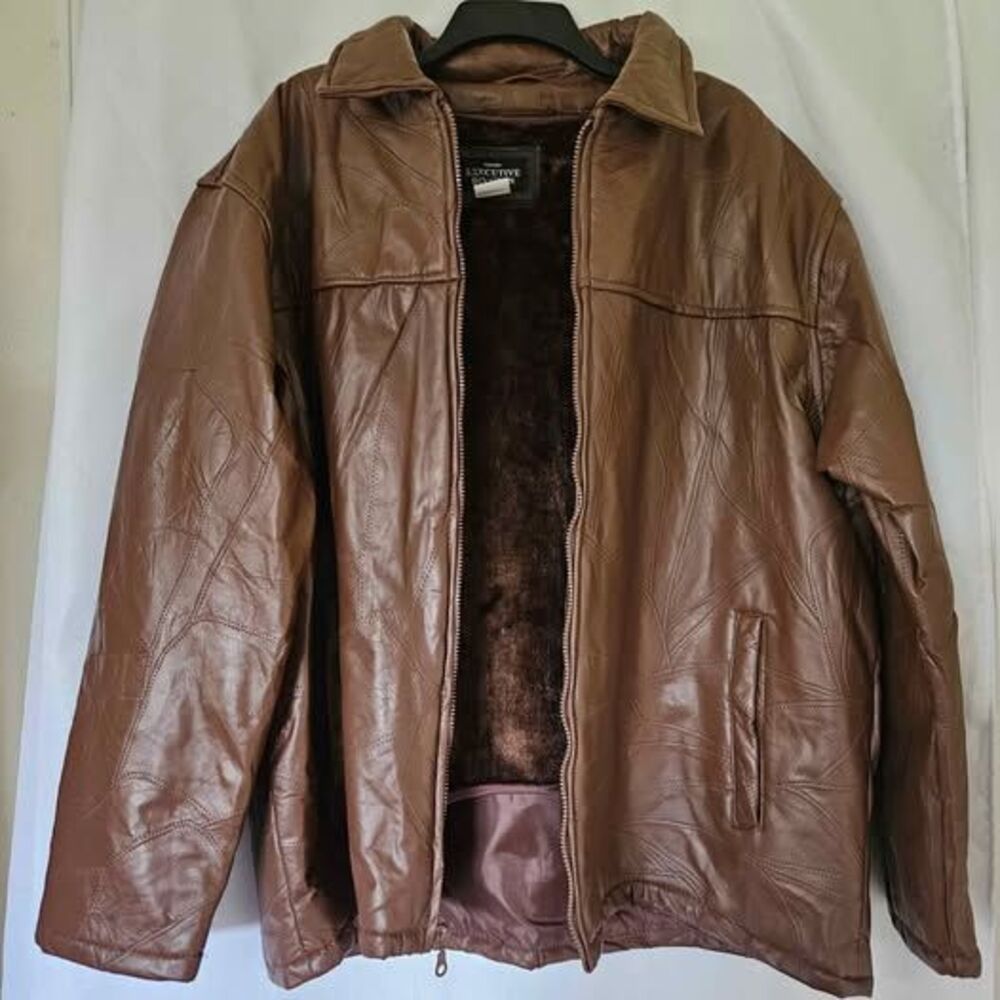 Vintage Haband Executive Division Men’s 2XL Brown Genuine Leather Jacket Lined